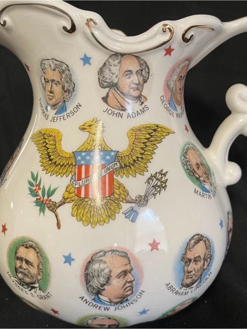 Vintage 1965 Chadwick-Miller US Presidents Ceramic Pitcher – Gold Trim